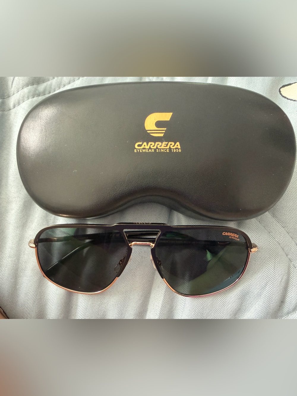 Carrera Aviator Sunglasses in Black with Gold Trim